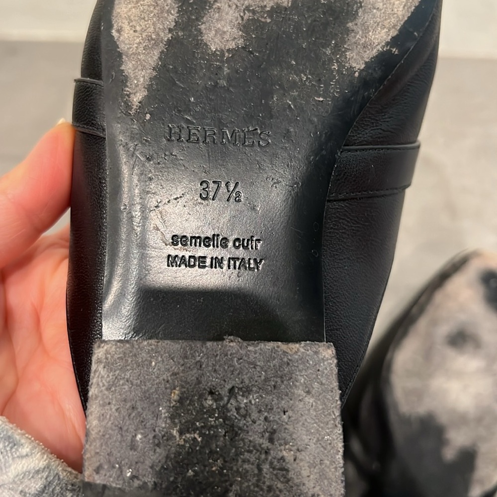 Hermes Black Leather Mules with Silver Buckle - Picture 4 of 7